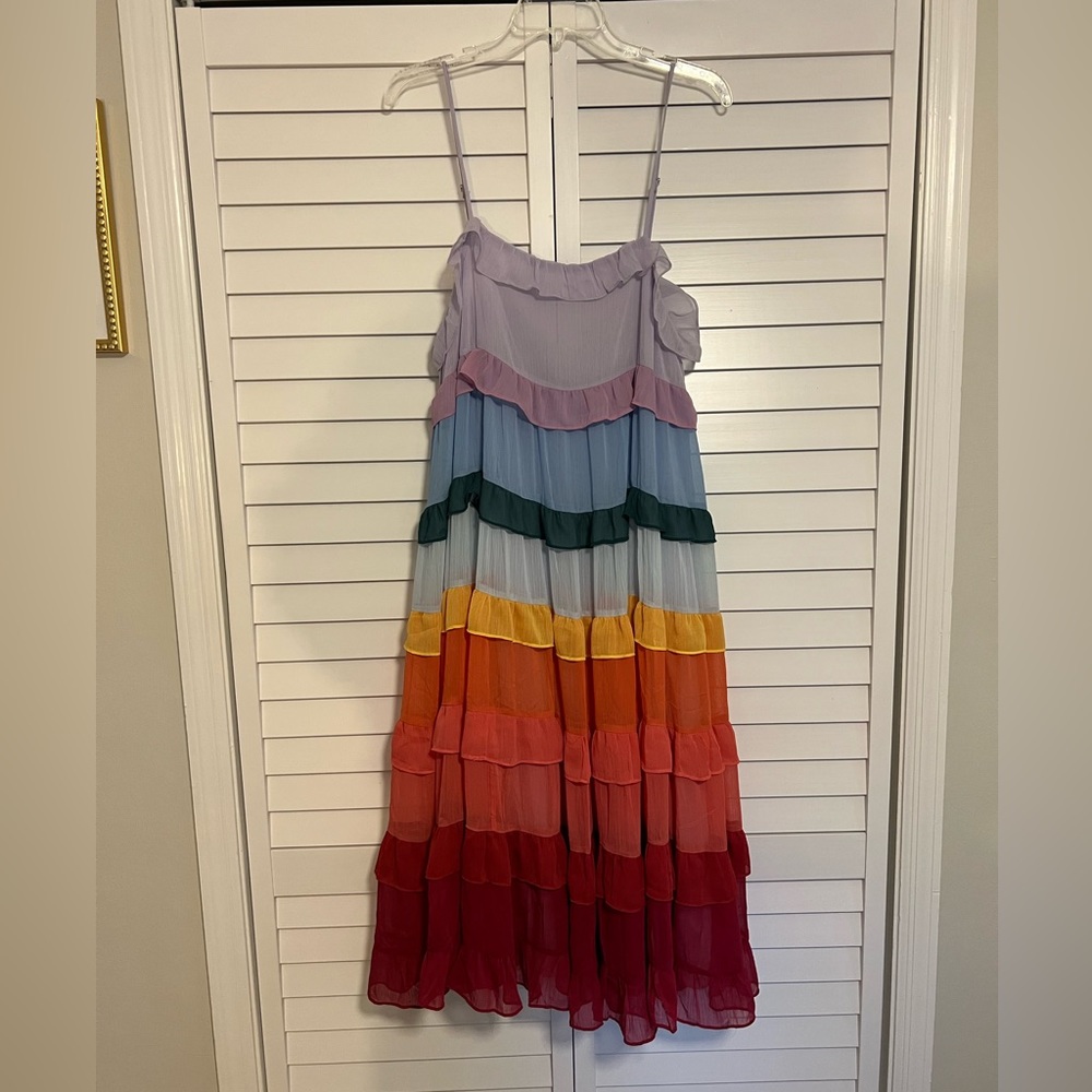 Rainbow ruffle midi dress - NWOT